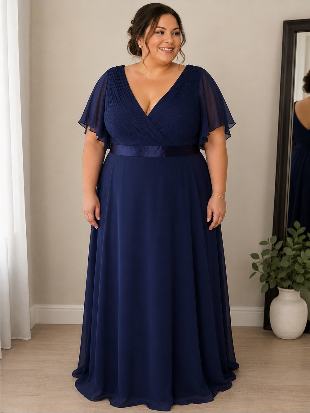 Plus-Size Chiffon Evening Dress navy blue